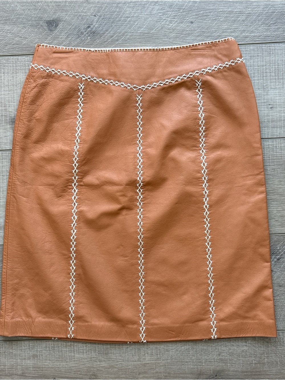 GAP Tan Leather Pencil Skirt with White Contrast Stitching